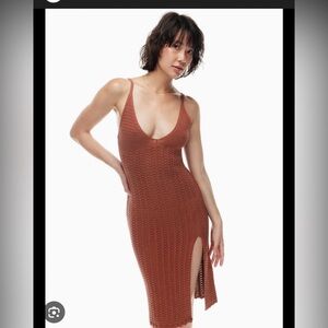 Aritzia Wilfred Crochet V Neck Split Leg Boho Coastal Beach Cover Dress Size M